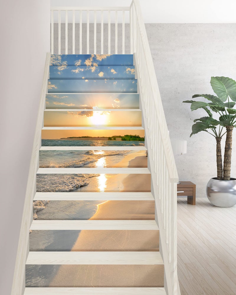 FLFK Stair Decals - Stair Stickers Decals Peel and Stick,Sunrise Coast Stair Risers Decals Self-Adhesive for Home Decor, 39.3" W x 7" H x 13Pcs - Image 5